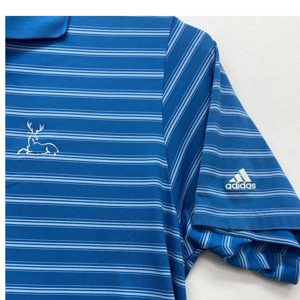 Adidas Polo Shirt Mens Lrg Blue Striped Climalite‎ Golf Performance Short Sleeve
